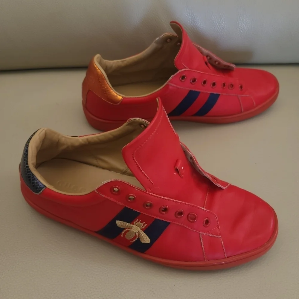 Gucci Freya Hartas Ace Sneakers Embroidered Leather men's 9.5